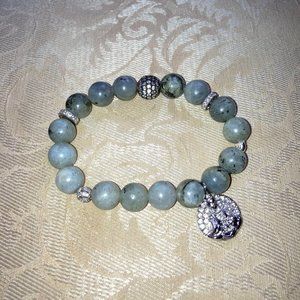 Labradorite Stretch Crystal Beaded Mala Bracelet • Buddha CZ Charm Bracelet